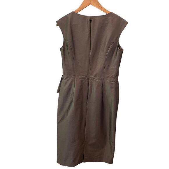 Evan Picone Size 6 Cocktail Dress | Y2K Draped Peplum, Taupe Silver Elegant Vibe - Picture 2 of 8